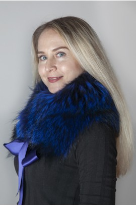 Electric blue Finnraccoon  fur collar-neck warmer